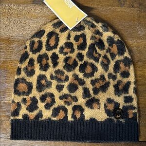 Michael Kors Angora Leopard Print Beanie